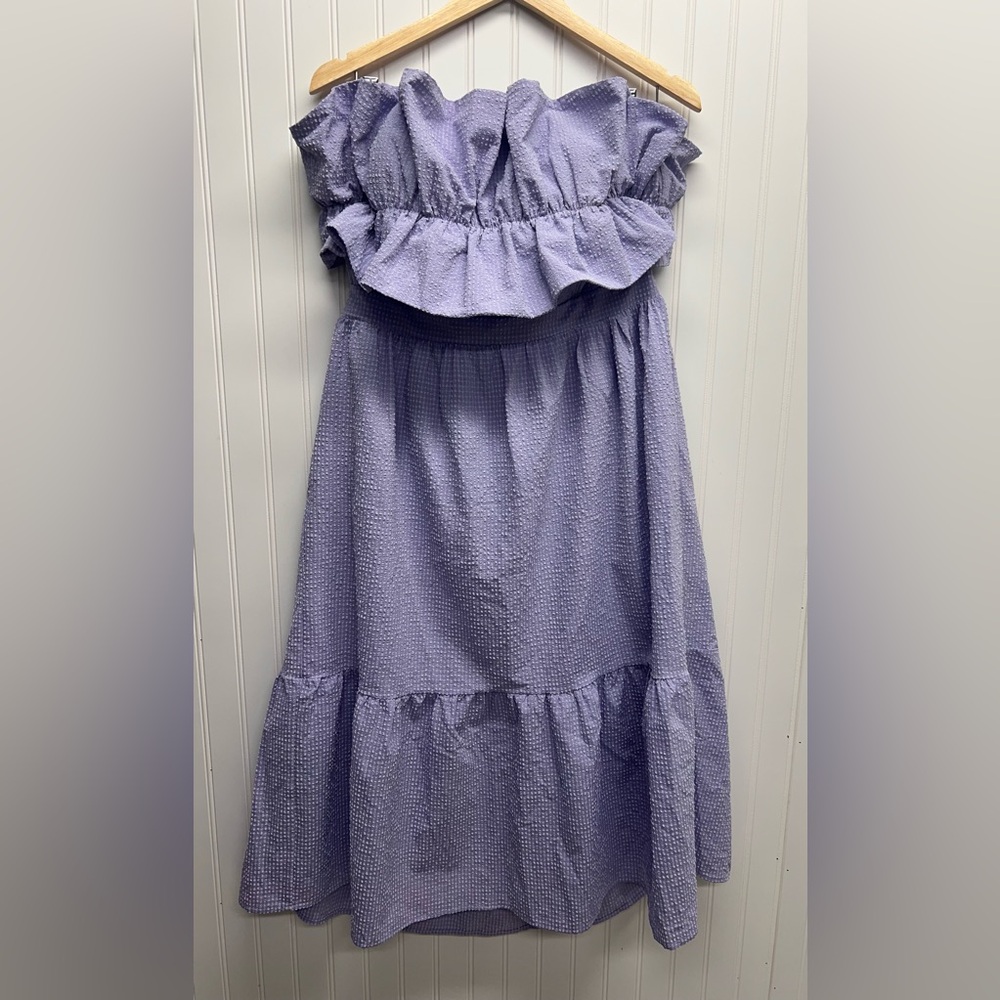 Davi & Dani Lavender Seersucker Open Tie Back Strapless MIDI Dress Sz 1X